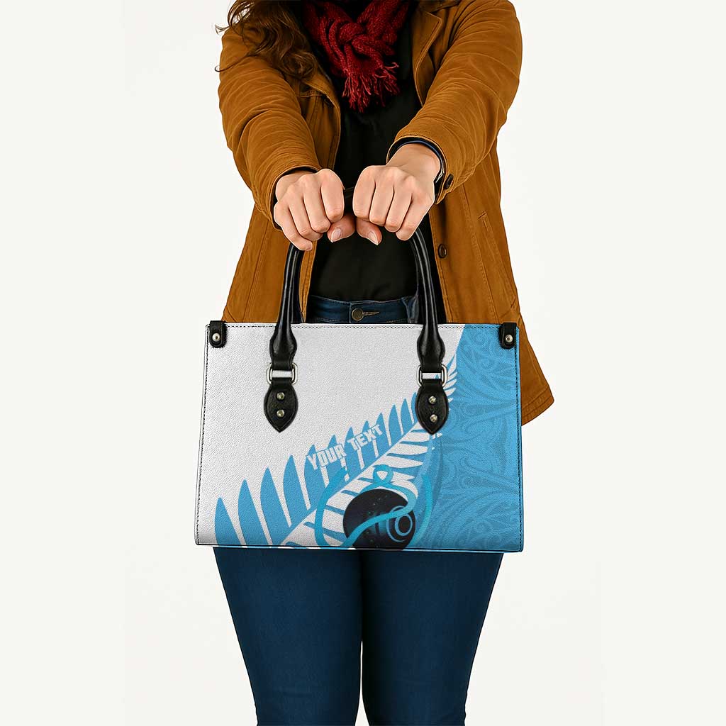 New Zealand Lawn Bowls Prostate Cancer Custom Leather Bag Aotearoa Maori Silver Fern Blue Ribbon - Aussie Hoodie