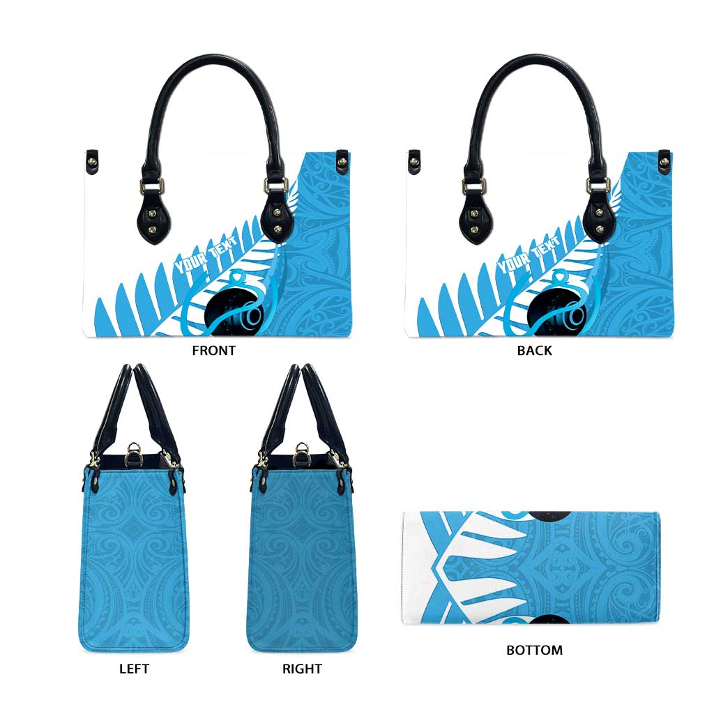 New Zealand Lawn Bowls Prostate Cancer Custom Leather Bag Aotearoa Maori Silver Fern Blue Ribbon - Aussie Hoodie