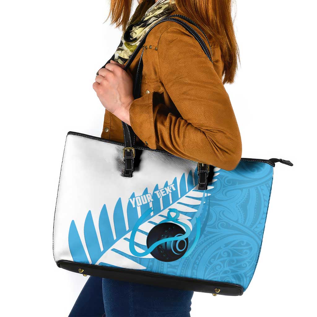 New Zealand Lawn Bowls Prostate Cancer Custom Leather Tote Bag Aotearoa Maori Silver Fern Blue Ribbon - Aussie Hoodie