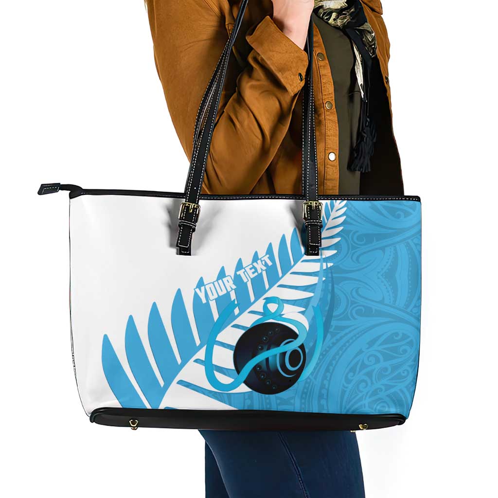 New Zealand Lawn Bowls Prostate Cancer Custom Leather Tote Bag Aotearoa Maori Silver Fern Blue Ribbon - Aussie Hoodie