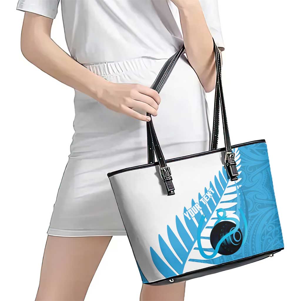 New Zealand Lawn Bowls Prostate Cancer Custom Leather Tote Bag Aotearoa Maori Silver Fern Blue Ribbon - Aussie Hoodie