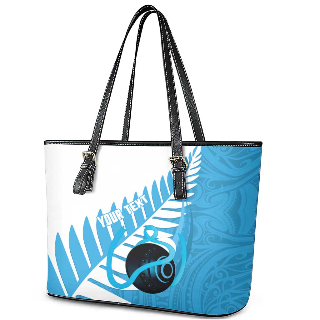 New Zealand Lawn Bowls Prostate Cancer Custom Leather Tote Bag Aotearoa Maori Silver Fern Blue Ribbon - Aussie Hoodie