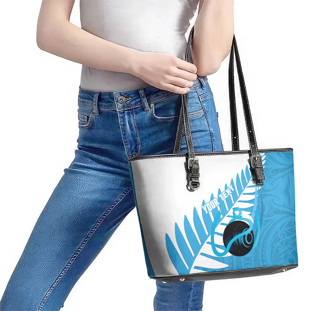 New Zealand Lawn Bowls Prostate Cancer Custom Leather Tote Bag Aotearoa Maori Silver Fern Blue Ribbon - Aussie Hoodie