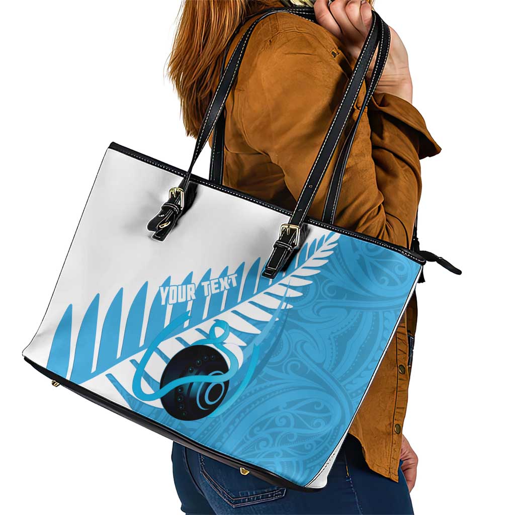 New Zealand Lawn Bowls Prostate Cancer Custom Leather Tote Bag Aotearoa Maori Silver Fern Blue Ribbon - Aussie Hoodie