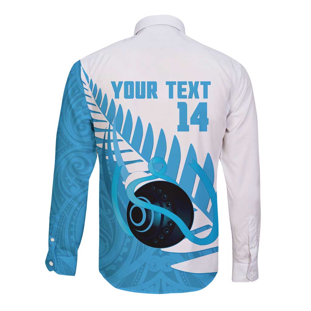New Zealand Lawn Bowls Prostate Cancer Custom Long Sleeve Button Shirt Aotearoa Maori Silver Fern Blue Ribbon - Aussie Hoodie