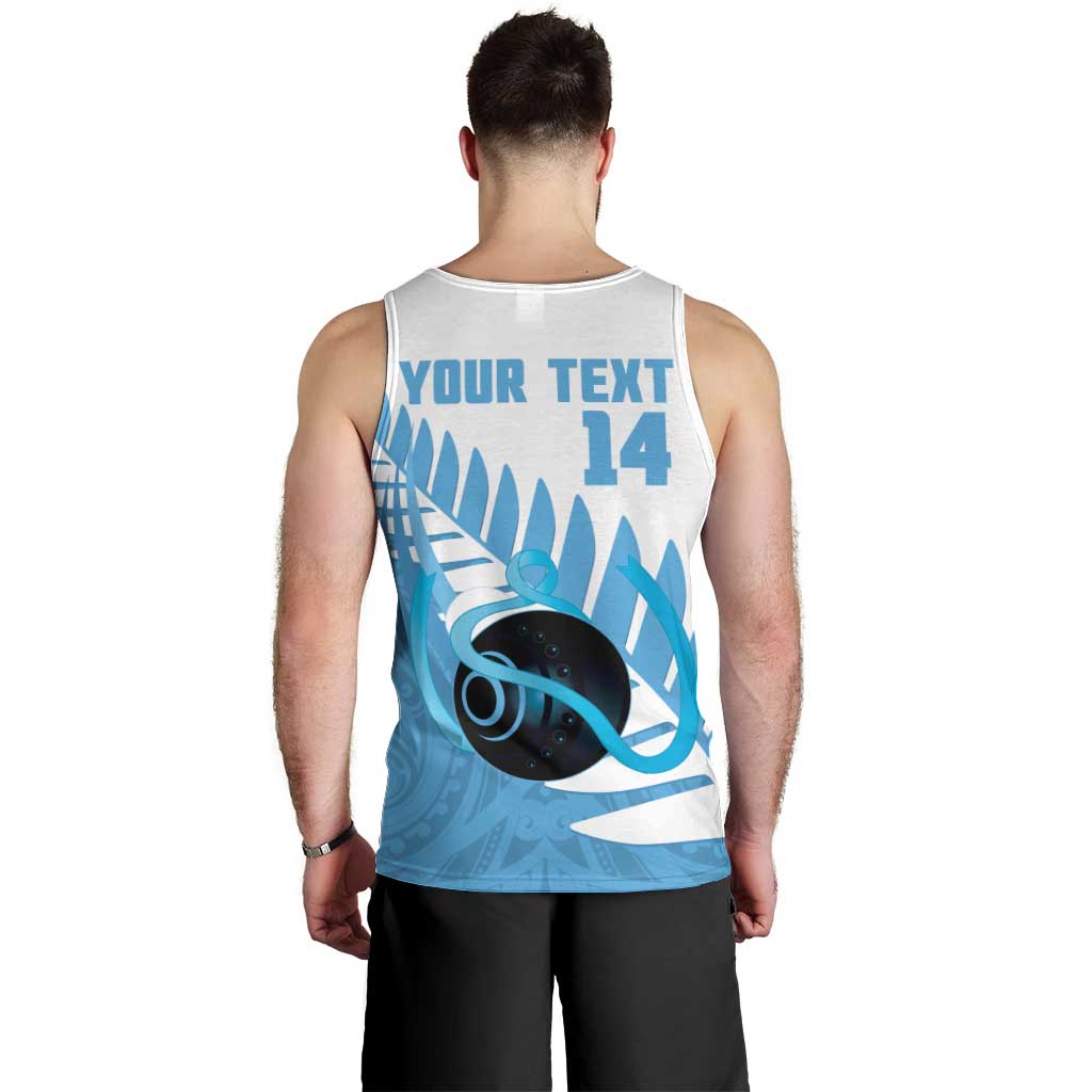 New Zealand Lawn Bowls Prostate Cancer Custom Men Tank Top Aotearoa Maori Silver Fern Blue Ribbon - Aussie Hoodie