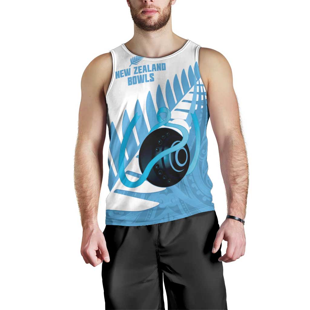 New Zealand Lawn Bowls Prostate Cancer Custom Men Tank Top Aotearoa Maori Silver Fern Blue Ribbon - Aussie Hoodie