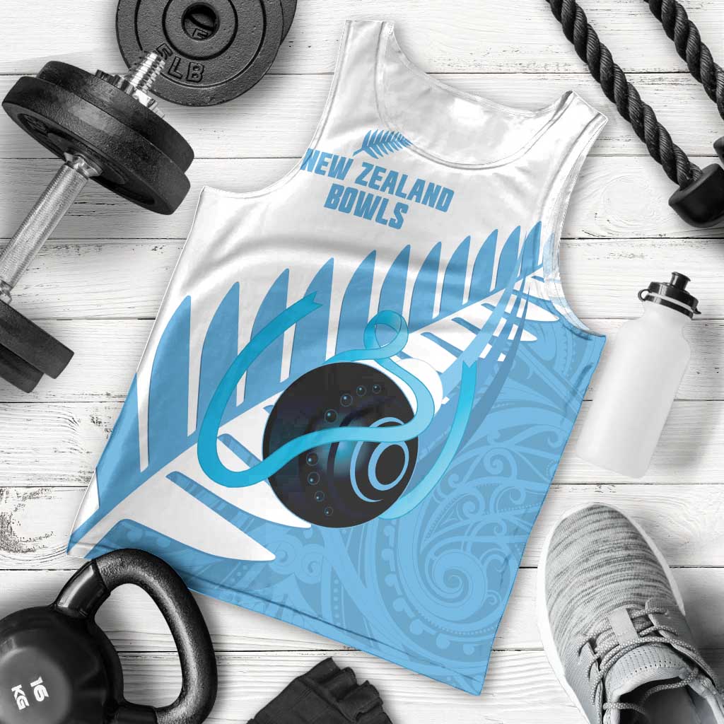New Zealand Lawn Bowls Prostate Cancer Custom Men Tank Top Aotearoa Maori Silver Fern Blue Ribbon - Aussie Hoodie