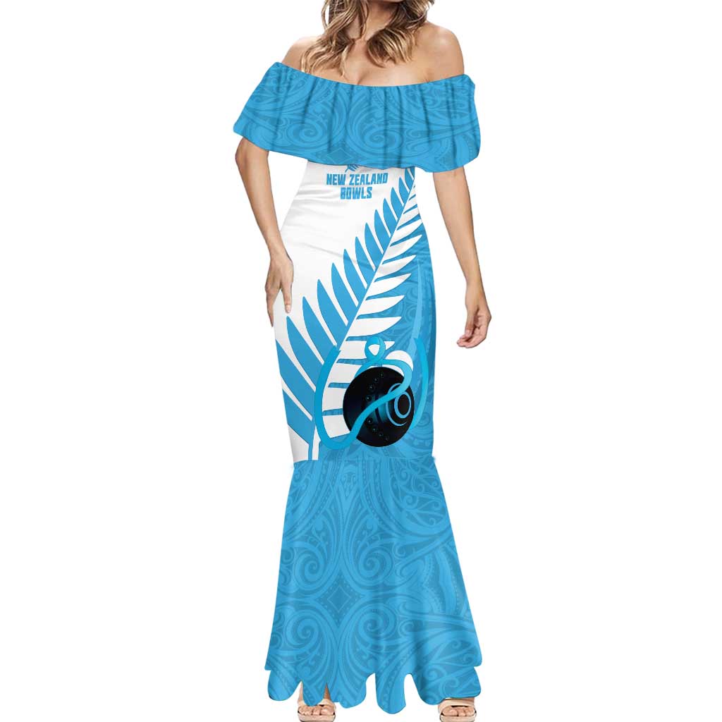 New Zealand Lawn Bowls Prostate Cancer Custom Mermaid Dress Aotearoa Maori Silver Fern Blue Ribbon - Aussie Hoodie