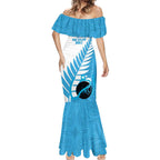 New Zealand Lawn Bowls Prostate Cancer Custom Mermaid Dress Aotearoa Maori Silver Fern Blue Ribbon - Aussie Hoodie