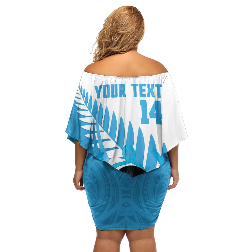 New Zealand Lawn Bowls Prostate Cancer Custom Off Shoulder Short Dress Aotearoa Maori Silver Fern Blue Ribbon - Aussie Hoodie