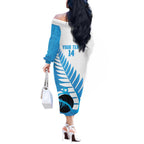 New Zealand Lawn Bowls Prostate Cancer Custom Off The Shoulder Long Sleeve Dress Aotearoa Maori Silver Fern Blue Ribbon - Aussie Hoodie