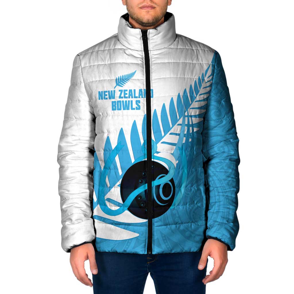 New Zealand Lawn Bowls Prostate Cancer Custom Padded Jacket Aotearoa Maori Silver Fern Blue Ribbon - Aussie Hoodie