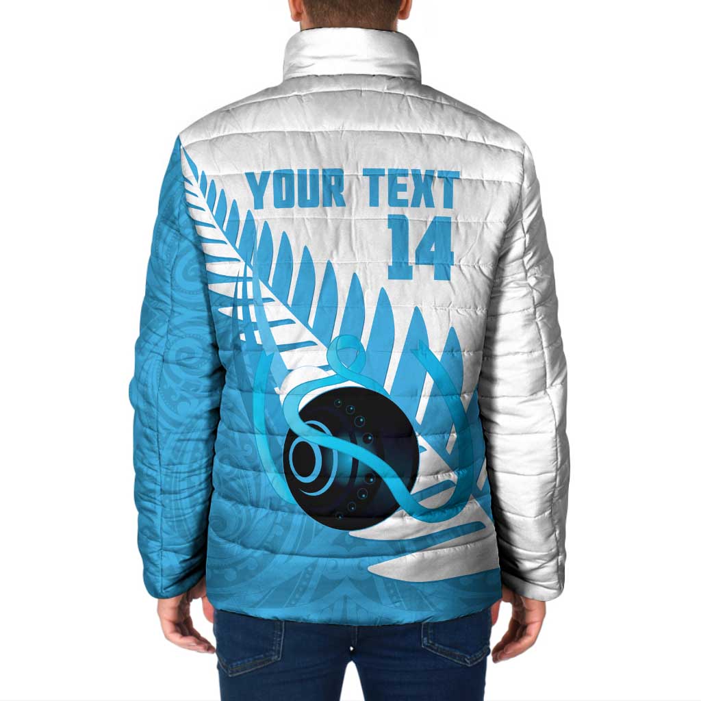 New Zealand Lawn Bowls Prostate Cancer Custom Padded Jacket Aotearoa Maori Silver Fern Blue Ribbon - Aussie Hoodie