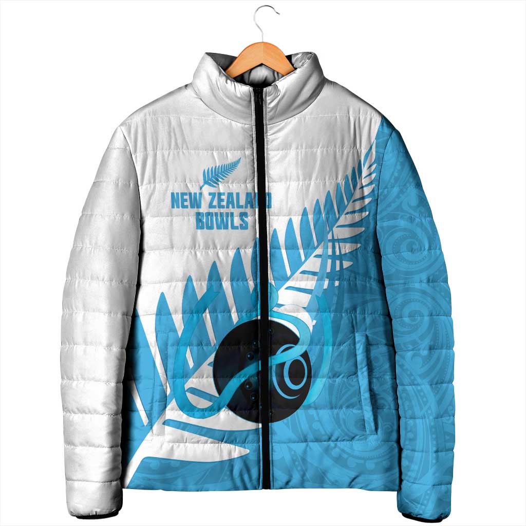 New Zealand Lawn Bowls Prostate Cancer Custom Padded Jacket Aotearoa Maori Silver Fern Blue Ribbon - Aussie Hoodie