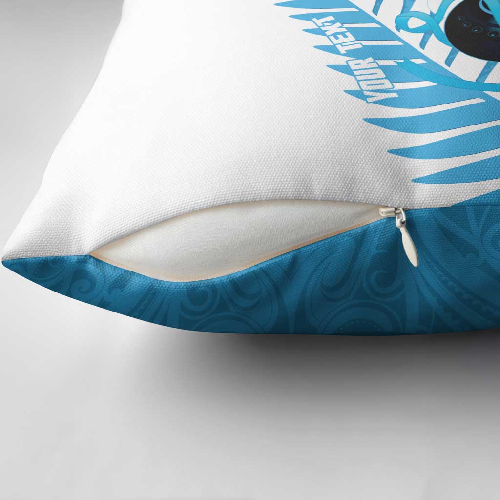 New Zealand Lawn Bowls Prostate Cancer Custom Pillow Cover Aotearoa Maori Silver Fern Blue Ribbon - Aussie Hoodie