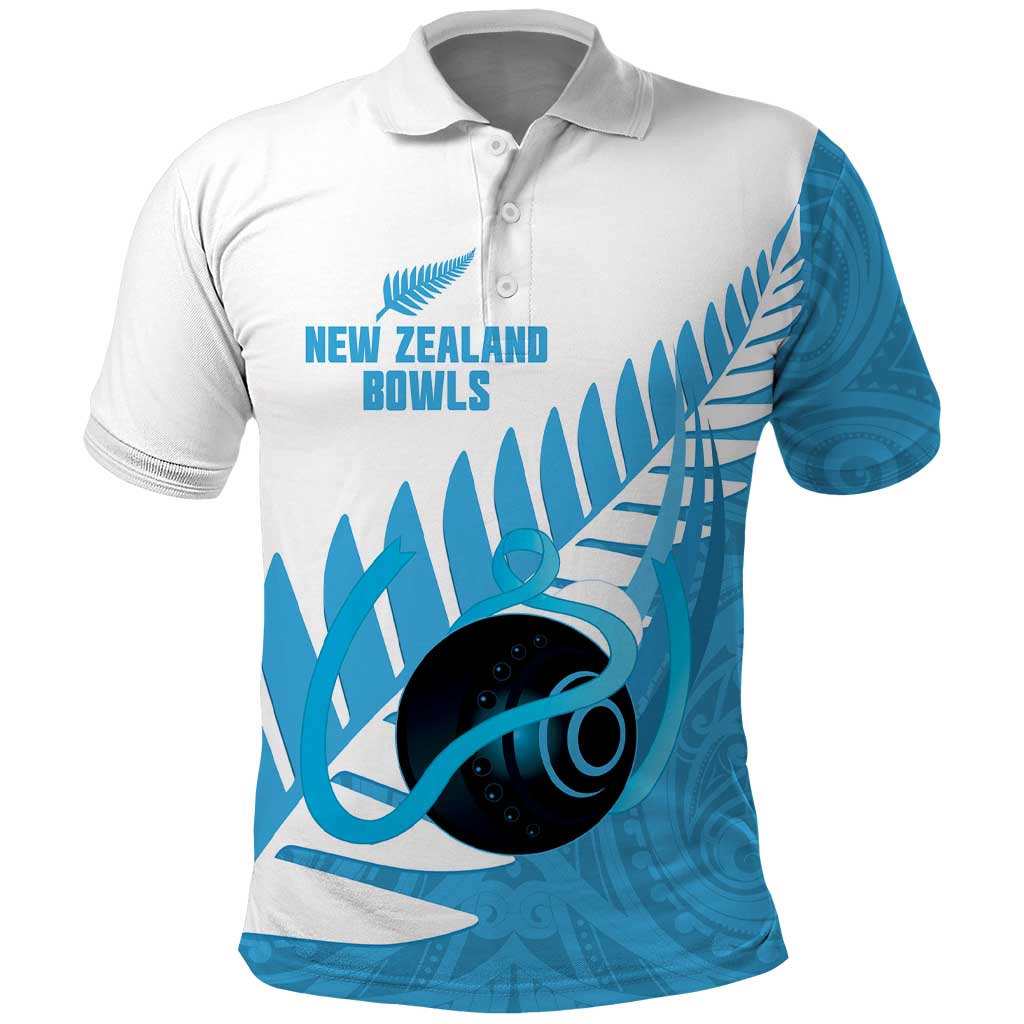 New Zealand Lawn Bowls Prostate Cancer Custom Polo Shirt Aotearoa Maori Silver Fern Blue Ribbon - Aussie Hoodie