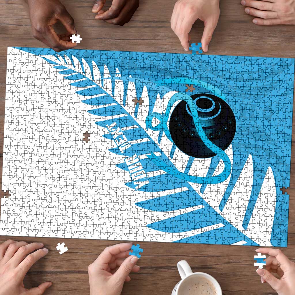 New Zealand Lawn Bowls Prostate Cancer Custom Puzzle Aotearoa Maori Silver Fern Blue Ribbon - Aussie Hoodie