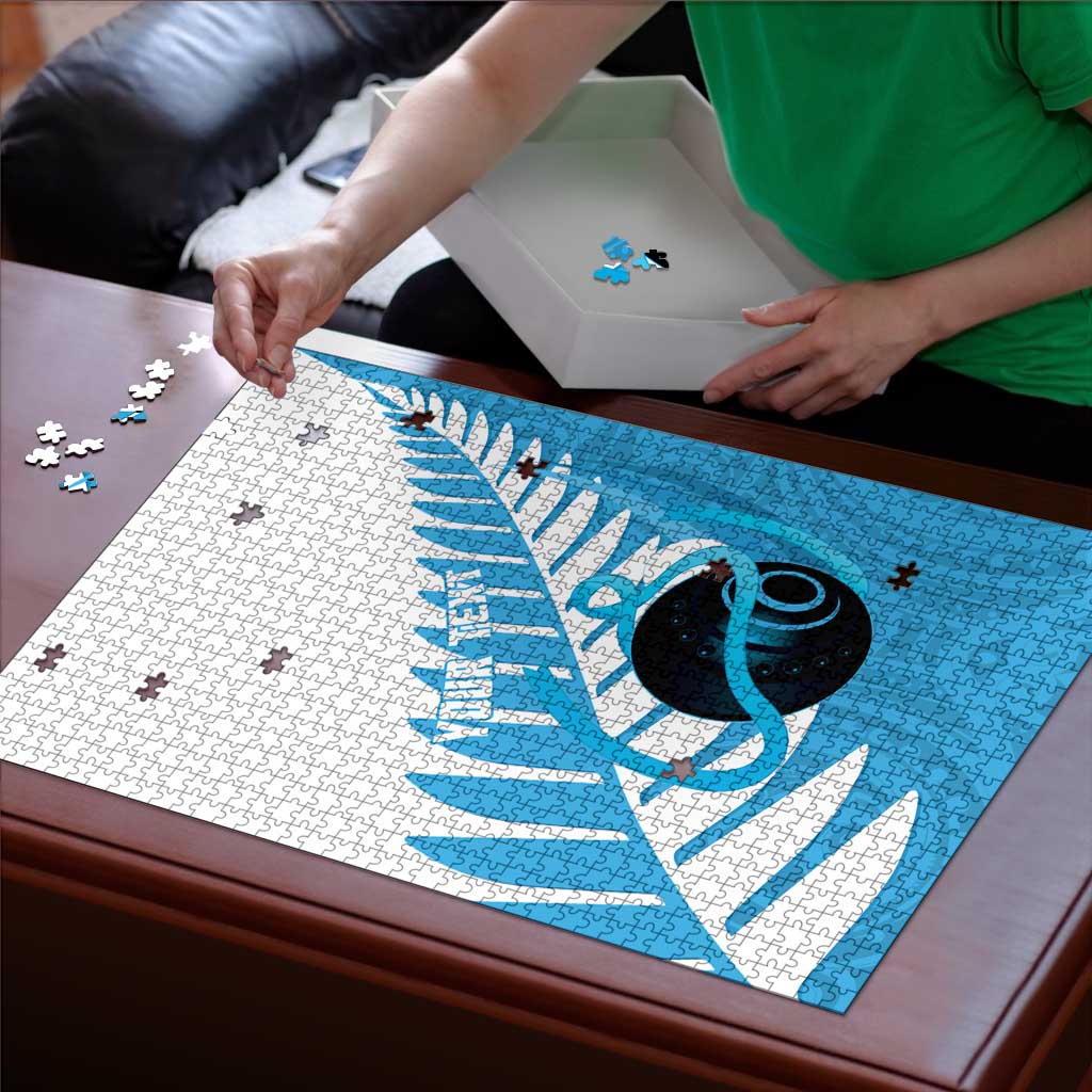 New Zealand Lawn Bowls Prostate Cancer Custom Puzzle Aotearoa Maori Silver Fern Blue Ribbon - Aussie Hoodie