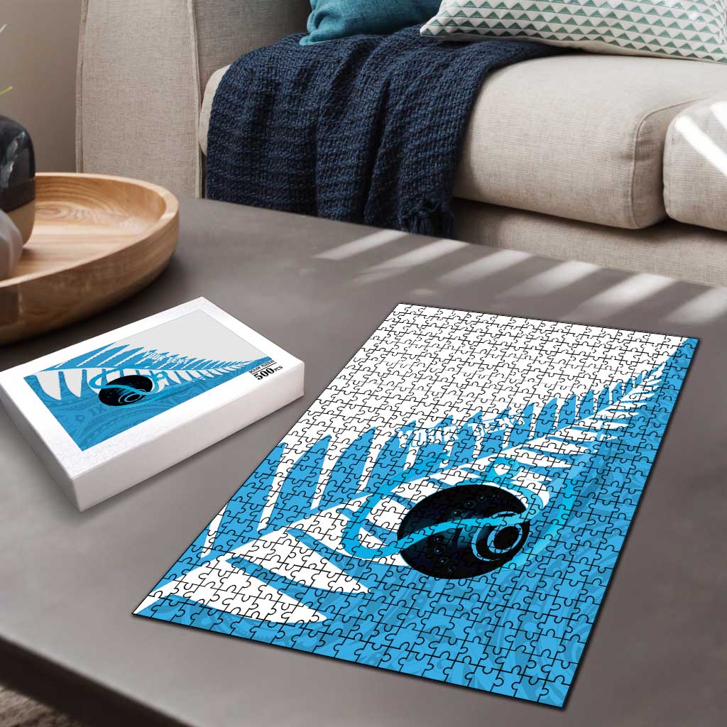 New Zealand Lawn Bowls Prostate Cancer Custom Puzzle Aotearoa Maori Silver Fern Blue Ribbon - Aussie Hoodie