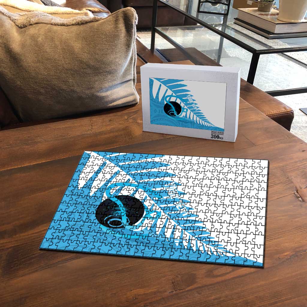 New Zealand Lawn Bowls Prostate Cancer Custom Puzzle Aotearoa Maori Silver Fern Blue Ribbon - Aussie Hoodie