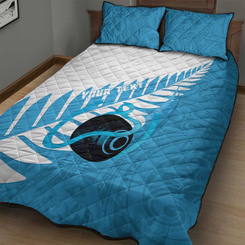 New Zealand Lawn Bowls Prostate Cancer Custom Quilt Bed Set Aotearoa Maori Silver Fern Blue Ribbon - Aussie Hoodie