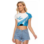 New Zealand Lawn Bowls Prostate Cancer Custom Raglan Cropped T Shirt Aotearoa Maori Silver Fern Blue Ribbon - Aussie Hoodie