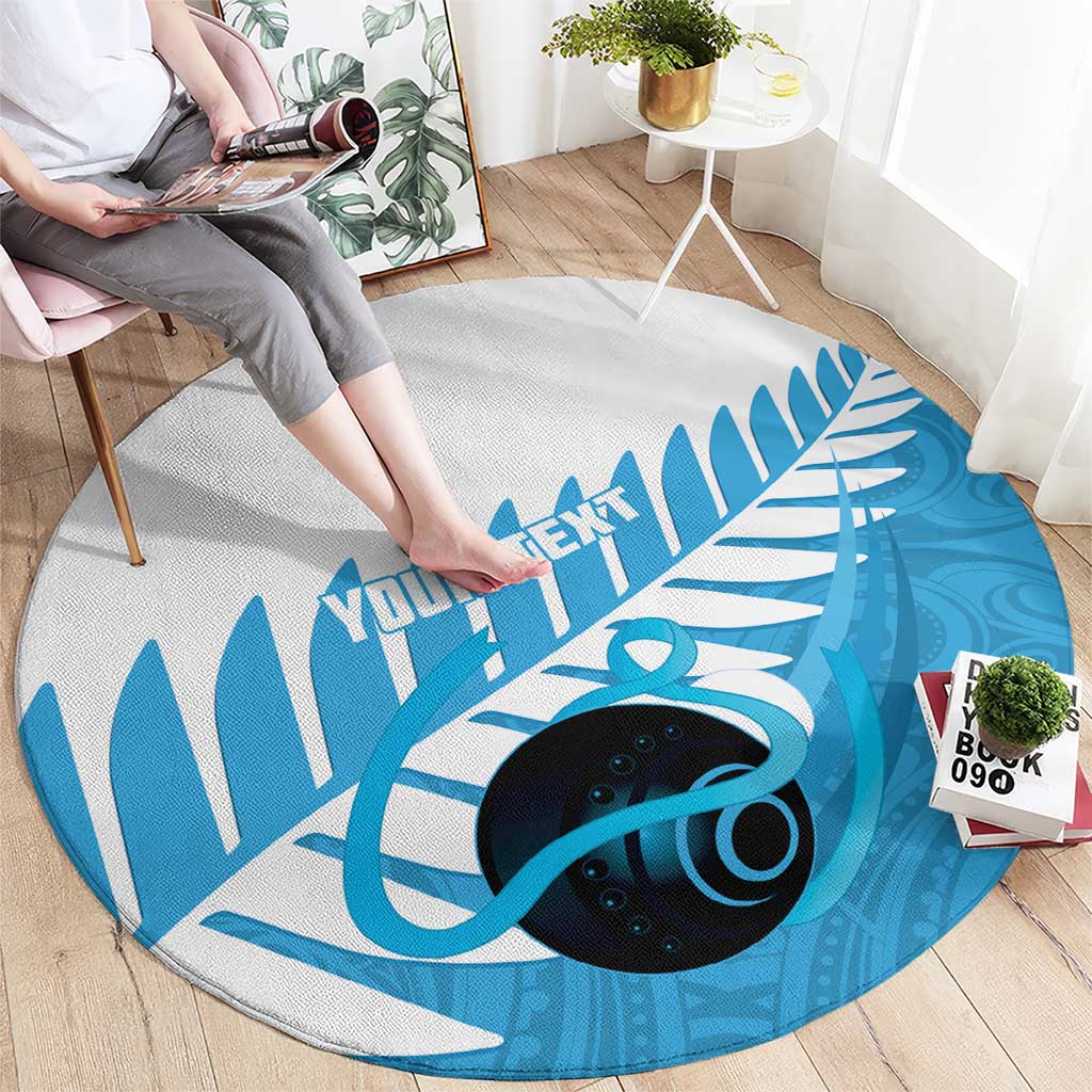 New Zealand Lawn Bowls Prostate Cancer Custom Round Carpet Aotearoa Maori Silver Fern Blue Ribbon - Aussie Hoodie