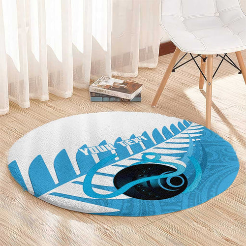 New Zealand Lawn Bowls Prostate Cancer Custom Round Carpet Aotearoa Maori Silver Fern Blue Ribbon - Aussie Hoodie