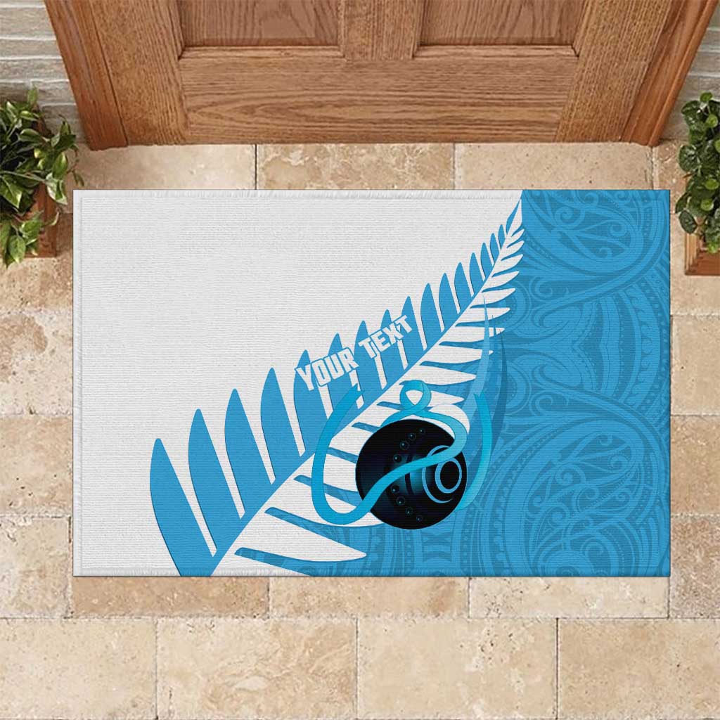 New Zealand Lawn Bowls Prostate Cancer Custom Rubber Doormat Aotearoa Maori Silver Fern Blue Ribbon - Aussie Hoodie