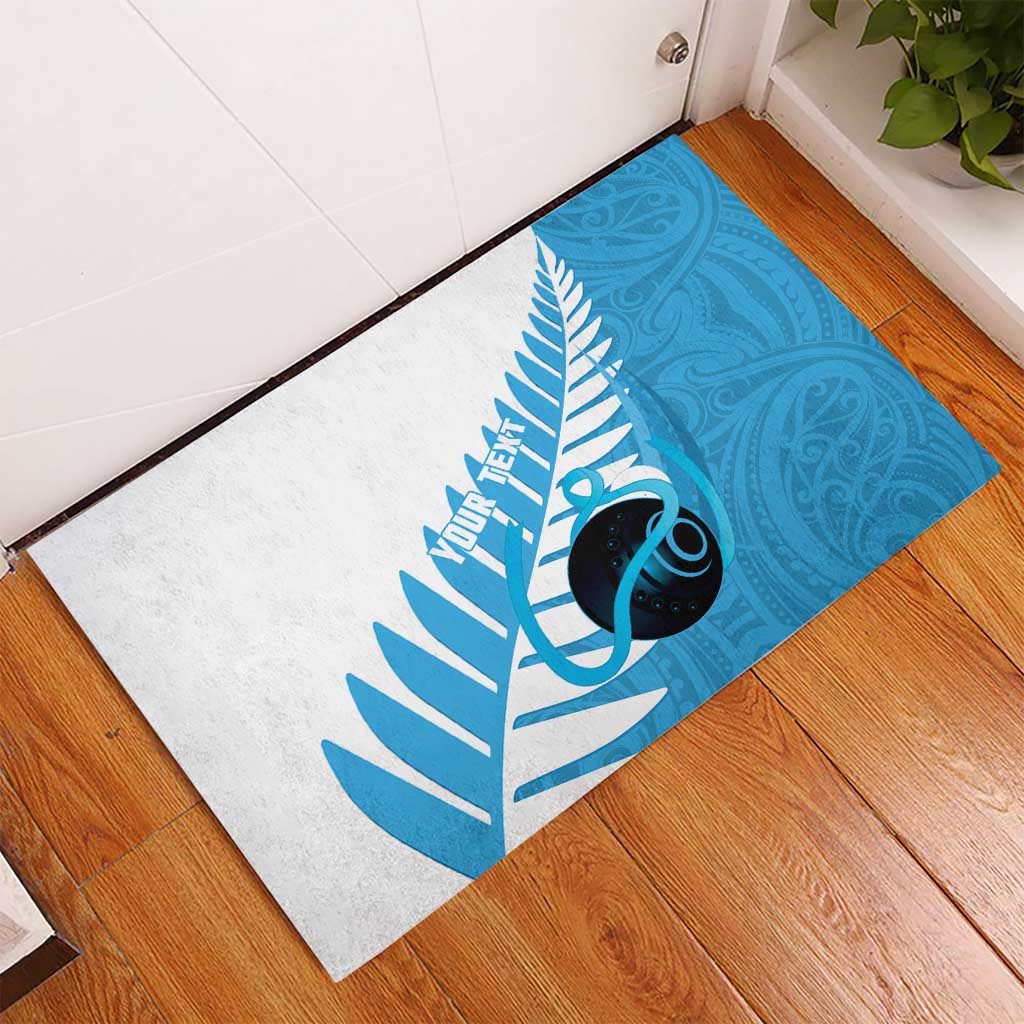 New Zealand Lawn Bowls Prostate Cancer Custom Rubber Doormat Aotearoa Maori Silver Fern Blue Ribbon - Aussie Hoodie