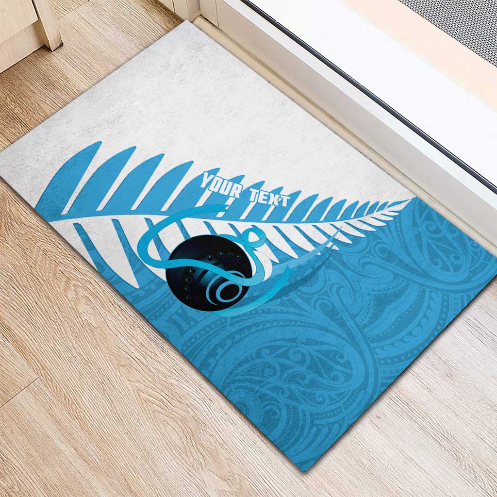 New Zealand Lawn Bowls Prostate Cancer Custom Rubber Doormat Aotearoa Maori Silver Fern Blue Ribbon - Aussie Hoodie
