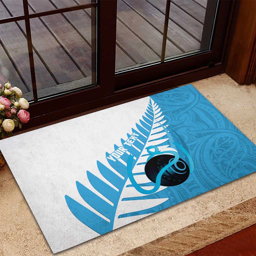 New Zealand Lawn Bowls Prostate Cancer Custom Rubber Doormat Aotearoa Maori Silver Fern Blue Ribbon - Aussie Hoodie