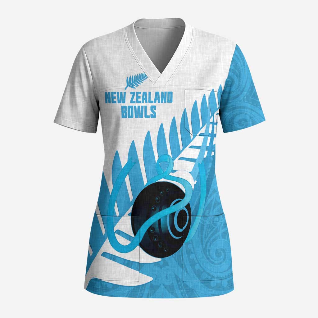 New Zealand Lawn Bowls Prostate Cancer Custom Scrub Top Aotearoa Maori Silver Fern Blue Ribbon - Aussie Hoodie