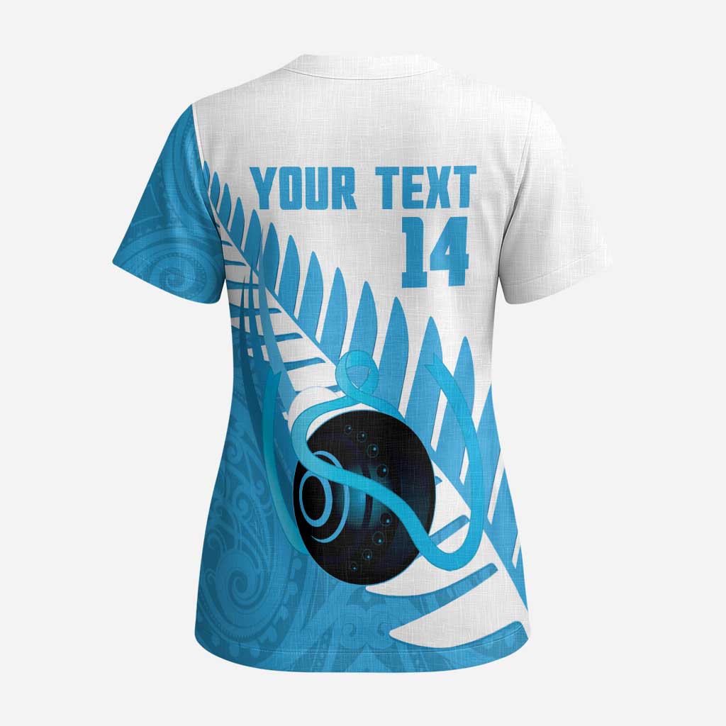 New Zealand Lawn Bowls Prostate Cancer Custom Scrub Top Aotearoa Maori Silver Fern Blue Ribbon - Aussie Hoodie