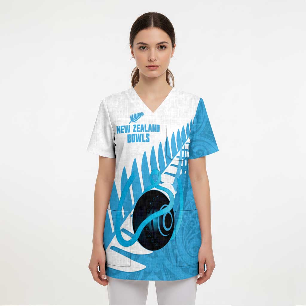 New Zealand Lawn Bowls Prostate Cancer Custom Scrub Top Aotearoa Maori Silver Fern Blue Ribbon - Aussie Hoodie