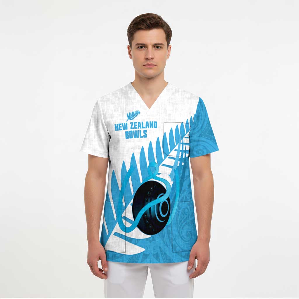 New Zealand Lawn Bowls Prostate Cancer Custom Scrub Top Aotearoa Maori Silver Fern Blue Ribbon - Aussie Hoodie