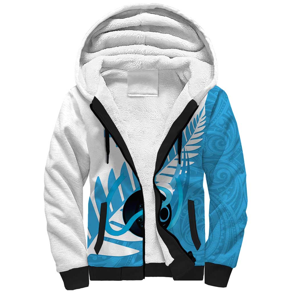 New Zealand Lawn Bowls Prostate Cancer Custom Sherpa Hoodie Aotearoa Maori Silver Fern Blue Ribbon - Aussie Hoodie