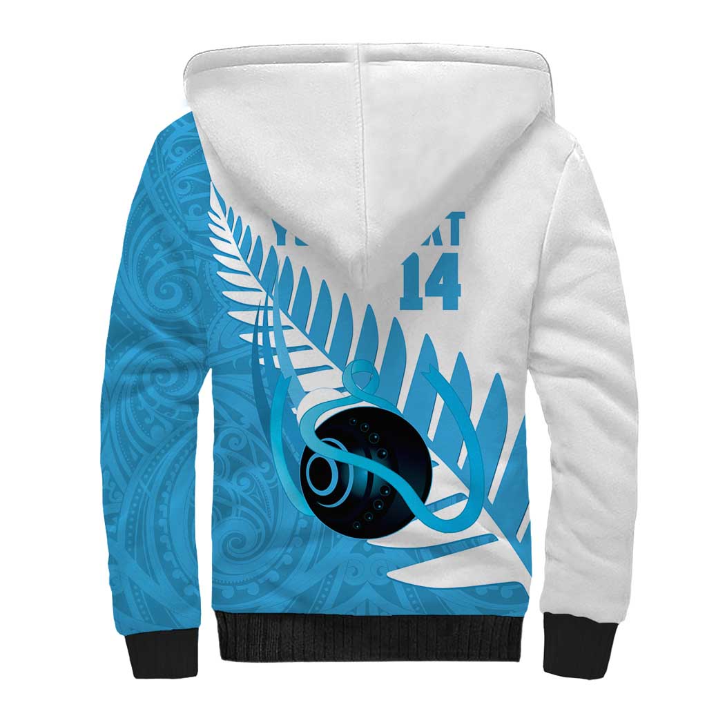 New Zealand Lawn Bowls Prostate Cancer Custom Sherpa Hoodie Aotearoa Maori Silver Fern Blue Ribbon - Aussie Hoodie