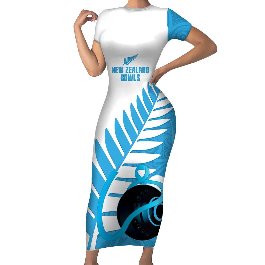 New Zealand Lawn Bowls Prostate Cancer Custom Short Sleeve Bodycon Dress Aotearoa Maori Silver Fern Blue Ribbon - Aussie Hoodie