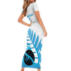 New Zealand Lawn Bowls Prostate Cancer Custom Short Sleeve Bodycon Dress Aotearoa Maori Silver Fern Blue Ribbon - Aussie Hoodie