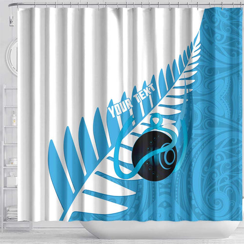 New Zealand Lawn Bowls Prostate Cancer Custom Shower Curtain Aotearoa Maori Silver Fern Blue Ribbon - Aussie Hoodie