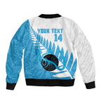New Zealand Lawn Bowls Prostate Cancer Custom Sleeve Zip Bomber Jacket Aotearoa Maori Silver Fern Blue Ribbon - Aussie Hoodie