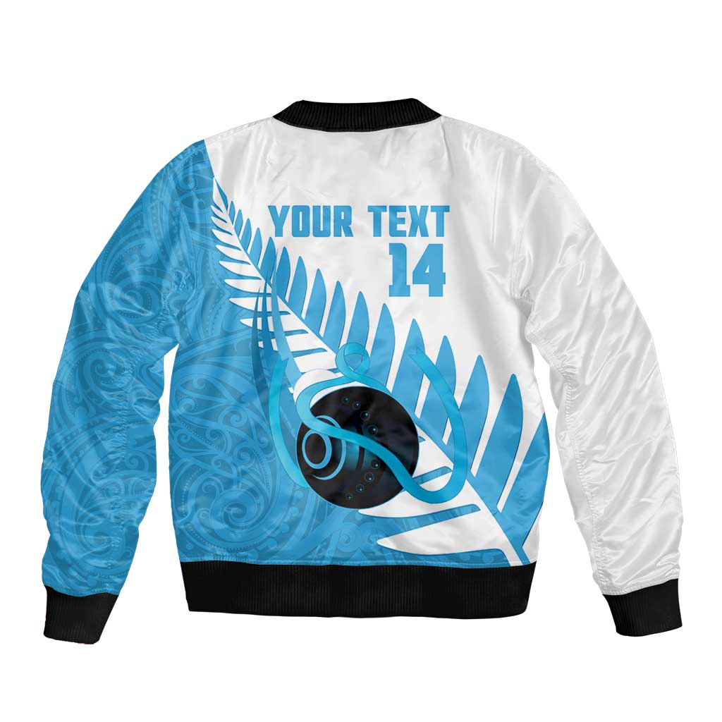New Zealand Lawn Bowls Prostate Cancer Custom Sleeve Zip Bomber Jacket Aotearoa Maori Silver Fern Blue Ribbon - Aussie Hoodie