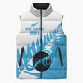 New Zealand Lawn Bowls Prostate Cancer Custom Sleeveless Puffer Jacket Aotearoa Maori Silver Fern Blue Ribbon - Aussie Hoodie
