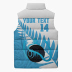 New Zealand Lawn Bowls Prostate Cancer Custom Sleeveless Puffer Jacket Aotearoa Maori Silver Fern Blue Ribbon - Aussie Hoodie