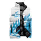 New Zealand Lawn Bowls Prostate Cancer Custom Sleeveless Puffer Jacket Aotearoa Maori Silver Fern Blue Ribbon - Aussie Hoodie