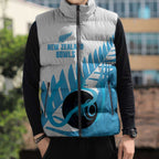 New Zealand Lawn Bowls Prostate Cancer Custom Sleeveless Puffer Jacket Aotearoa Maori Silver Fern Blue Ribbon - Aussie Hoodie