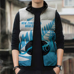 New Zealand Lawn Bowls Prostate Cancer Custom Sleeveless Puffer Jacket Aotearoa Maori Silver Fern Blue Ribbon - Aussie Hoodie