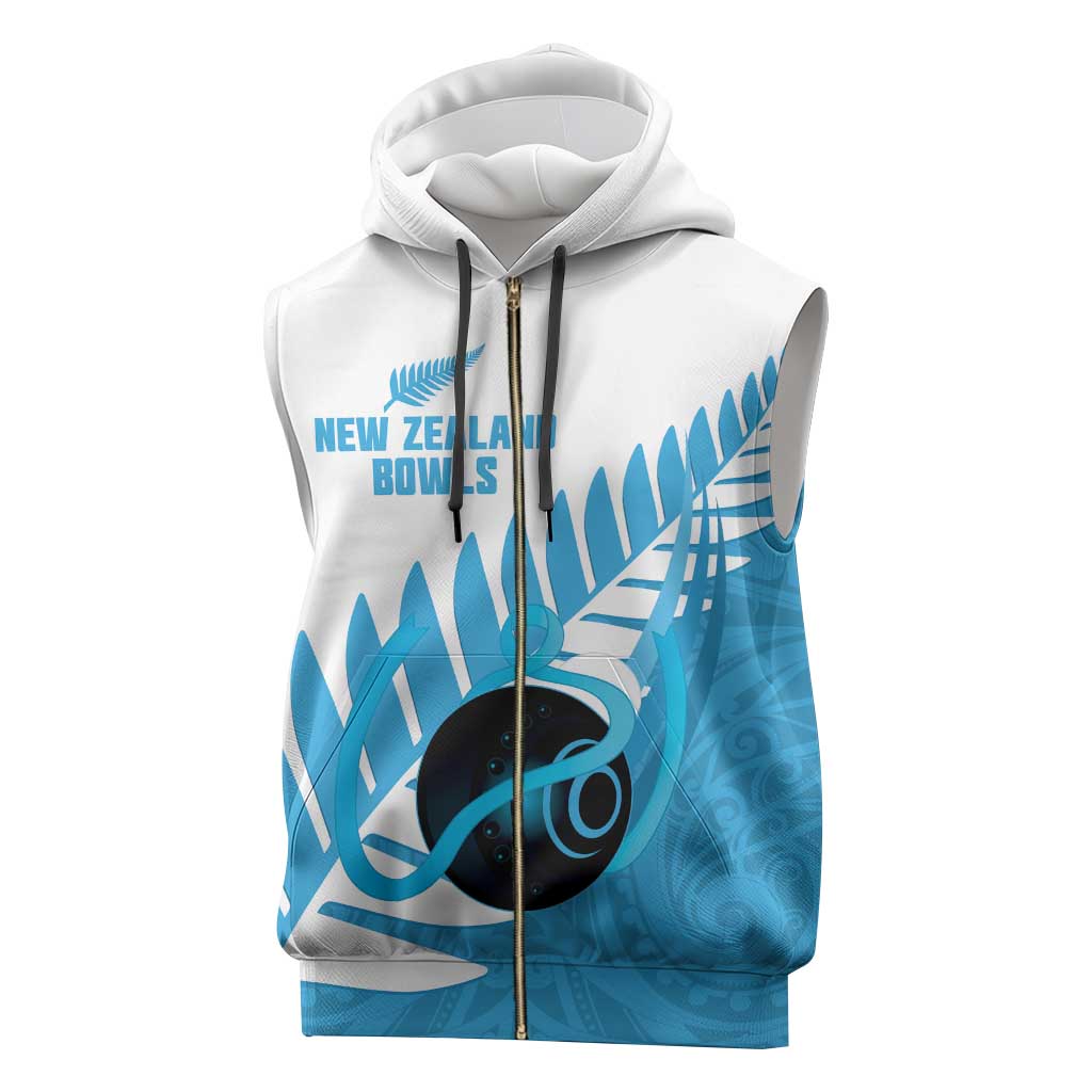 New Zealand Lawn Bowls Prostate Cancer Custom Sleeveless Zip Hoodie Aotearoa Maori Silver Fern Blue Ribbon - Aussie Hoodie